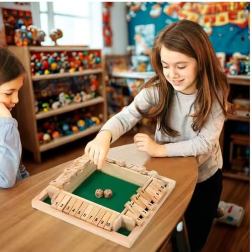 Image of Wooden Shut The Box Game for Kids & Adults | 4-Player Math Learning Board with Dice | Montessori Educational Toy | Wooden Number Flip Strategy Game | Family Board Game (Classic)
