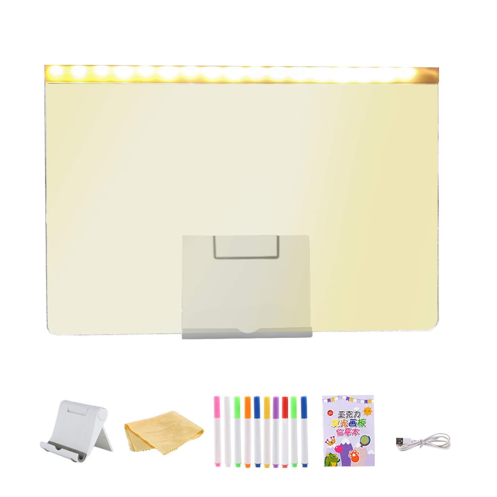 Panel luminoso LED borrable con toma USB y marcadores incluidos 8