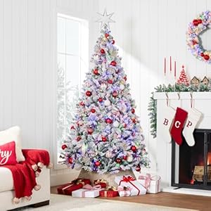 Best Choice Products Pre-Lit Artificial Christmas Tree 9ft Snow Flocked Pine Tree, 2-in-1 White and Multicolor LED Lights, Full Snowy Appearance Best Choice Products Pre Lit Artificial Christmas Tree 9ft Snow Flocked Pine Tree 2 in 1 White and Multicolor LED Lights Full Snowy Appearance