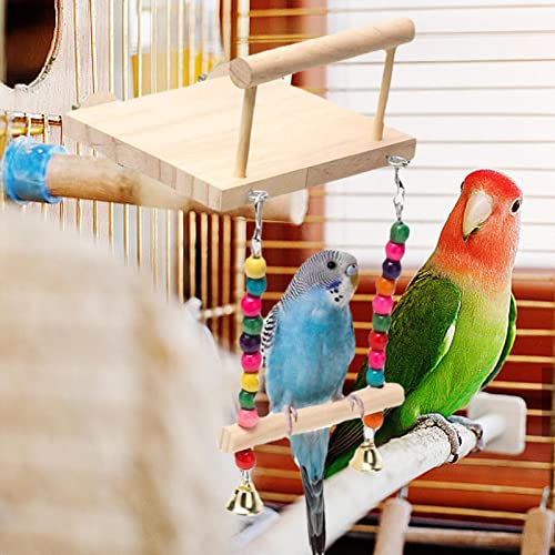 pássaros | Brinquedo mastigação roda poleiro plano madeira com balanço - Poleiros pássaros com sino