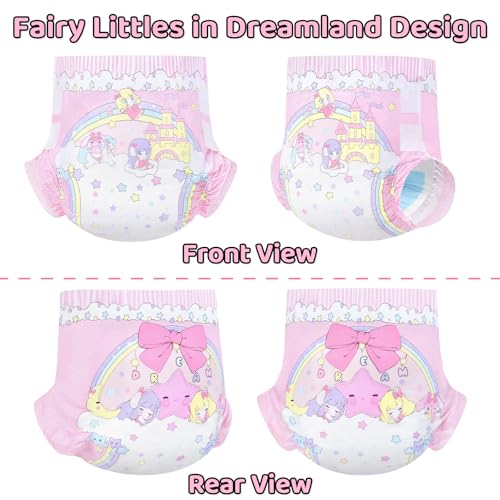 Image of LittleForBig Ultra Absorbent 7000 mL Adjustable Hook-and-Loop Fastener Closure Adult Printed Cloth Back Diaper 2 Pieces - Fairy Littles in Dreamland (X-Large 48 inch-56 inch)