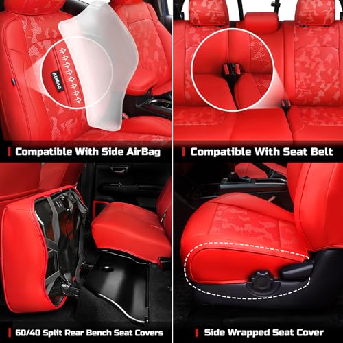 Image of Carlimeki Leather Seat Covers Custom Fit for Tacoma Gen 3rd (2016-2023) | For Double & Crew Cab only - Fits SR, SR5, Limited, TRD Pro, TRD Sport, TRD Off-Road, Trail Special Edition - Fully Covered