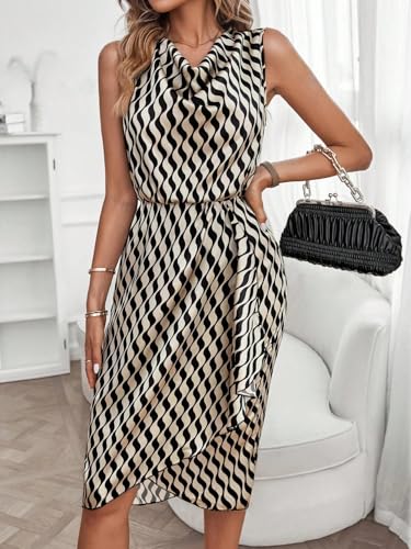 Image of Women's Elegant Floral Dress Coll. (All-Seasons) - Sleeveless /Short /Midi, V-Neck Ruffle, Fashion Casual Party Dresses