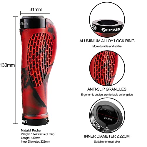 Image of TOPCABIN Ergonomic Bike Grips - Widen Holding Rubber Grips with Aluminum LockGrips for Mountain & Road Bikes