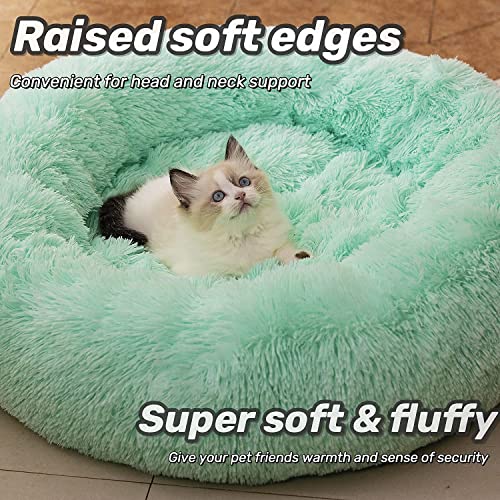 Raimaiso Anti Anxiety Round Fluffy Plush Faux Fur Warm Washable Dog Bed & Cat Bed, Original Bed For Small Medium Large Pets,Used To Relieve Joints And Improve Sleep（20"/24"/27''） (20", Light Green) #TOP2