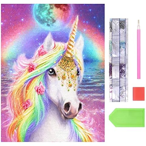 Opopark 5D Diamond DIY Painting by Number Kit, 30x40cm Full Drill Unicorn Diamond Painting Rhinestone Embroidery Pictures for Adults Kids Relaxation and Home Wall Decor(Style 02) Cover