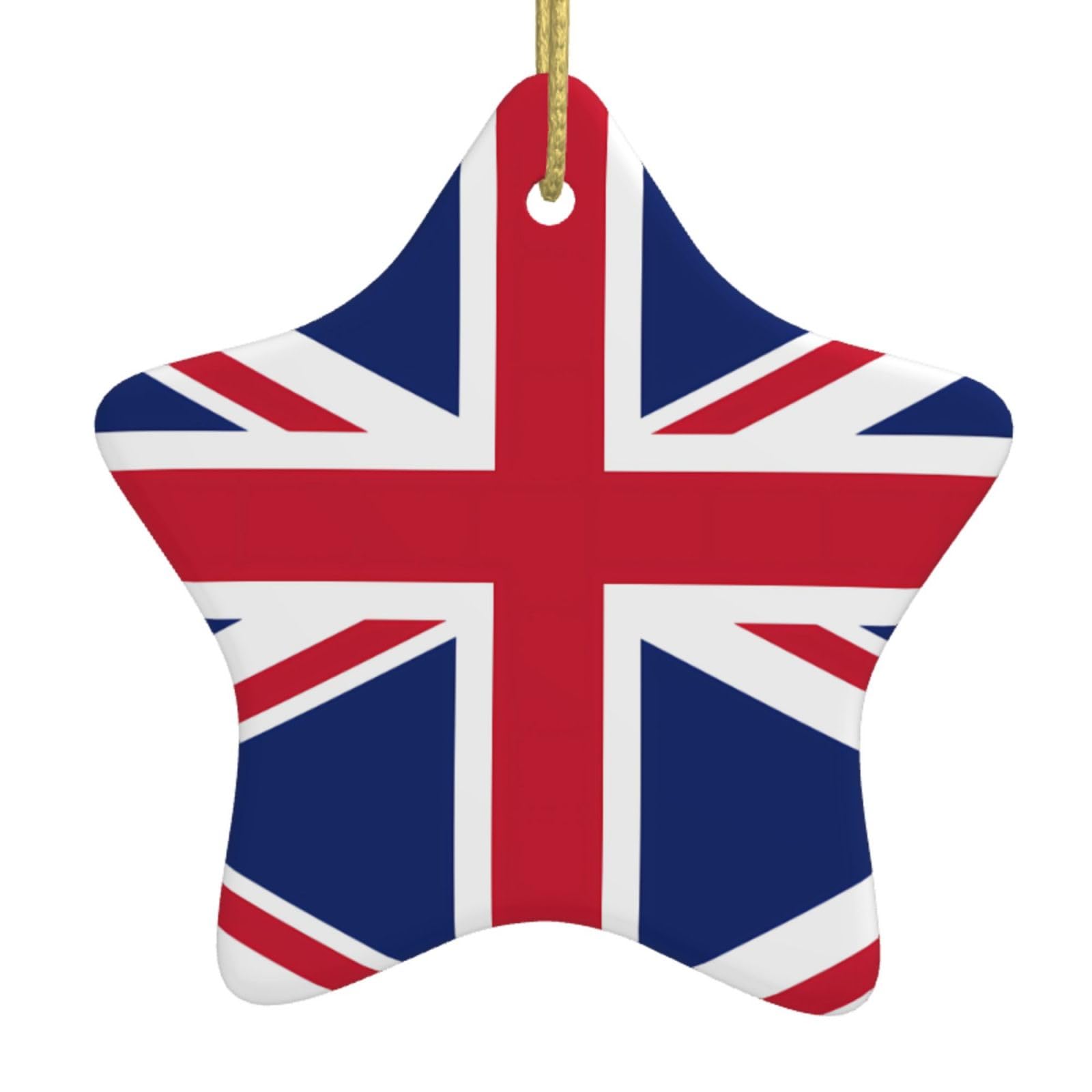 British Flag Christmas Ceramic Star Pendant with Punched Holes and Gold Wire Rope, Christmas Tree Home Decoration