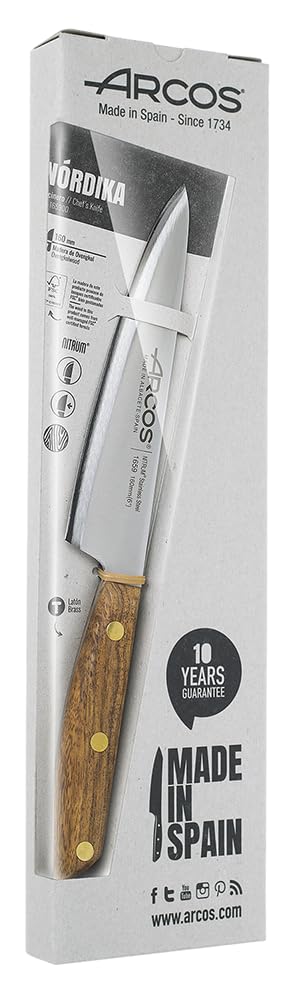Arcos Serie Nordika - Coltello Cucina - Acciaio Inossidabile NITRUM - Lama di 160 mm - Manico in legno Ovengkol FSC naturale al 100% - Confezione riciclata al 100%