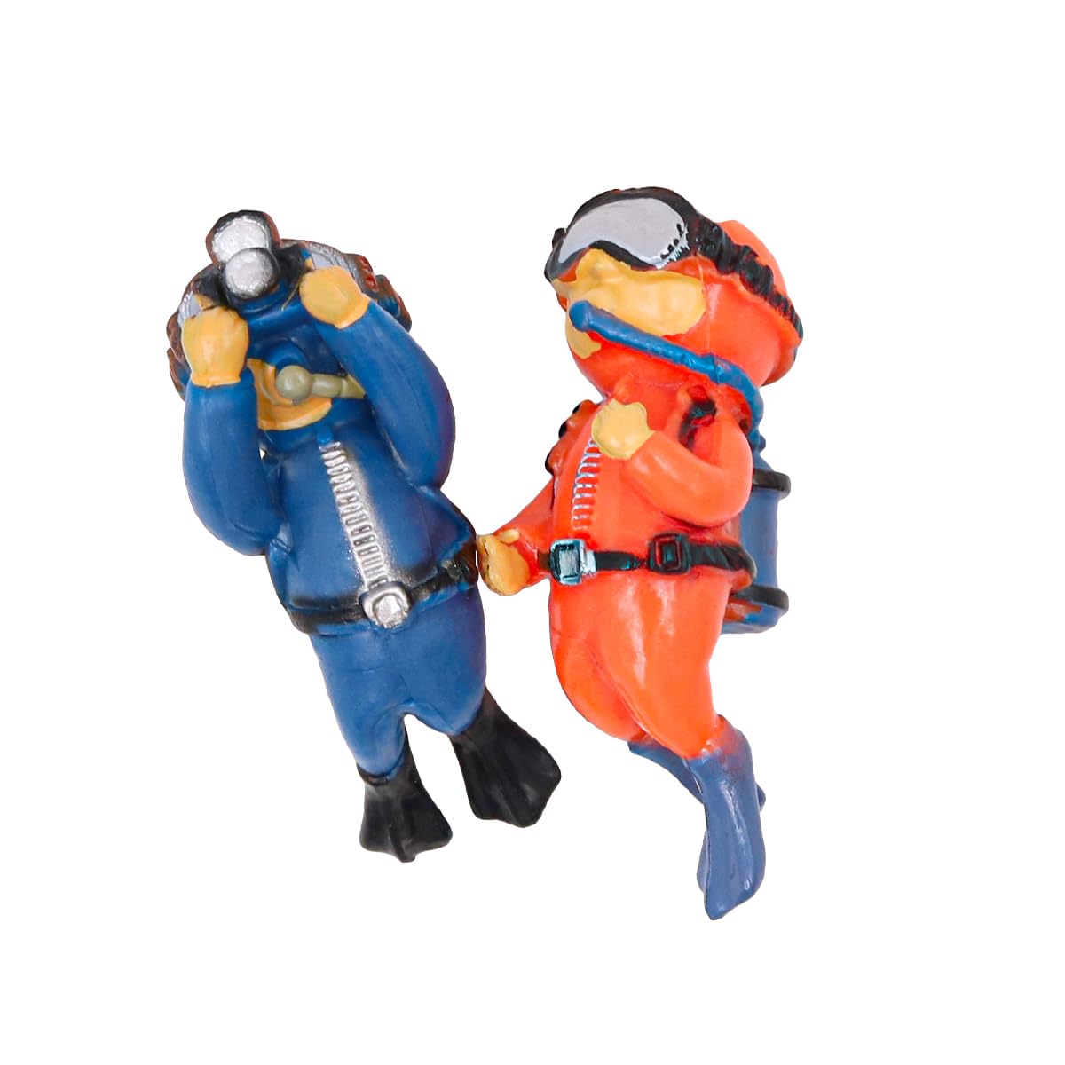 VOANZO 2PCS Aquarium Ornaments Fish Tank Decorations Floating Mini Diver Ornament -Orange+Blue