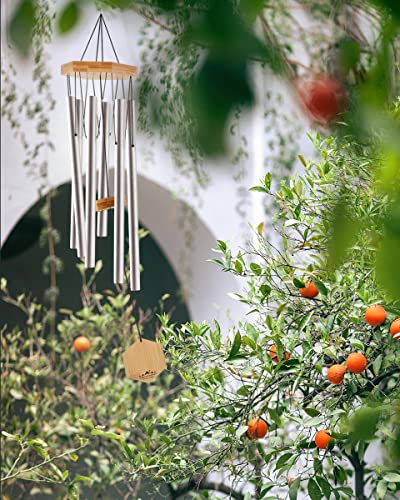 Upblend Outdoors Premium Wind Chimes - Silver Wind Chimes Outdoor, Windchime, Soothing Wind Chimes For Outside, Windchimes Outdoors Deep Tones, Gift For Elderly Woman, Mother's Day, 29", Silver #TOP2