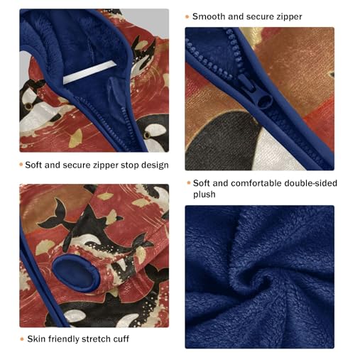 Orca Whales Swimming in Water Toddler Fleece Jacket Girl Boys Hooded Fleece Jacket Coat Warm Outwear Zip-up 3-10T3