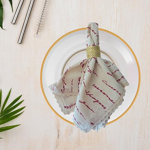 Image of FINGERCRAFT Cloth Napkins Cotton Linen Blend Fabric with Classic Lace 20x20 Inch Dinner Napkin Durable and Good Absorbency for Home, Hotels, Parties (Farm House, Set of 12)