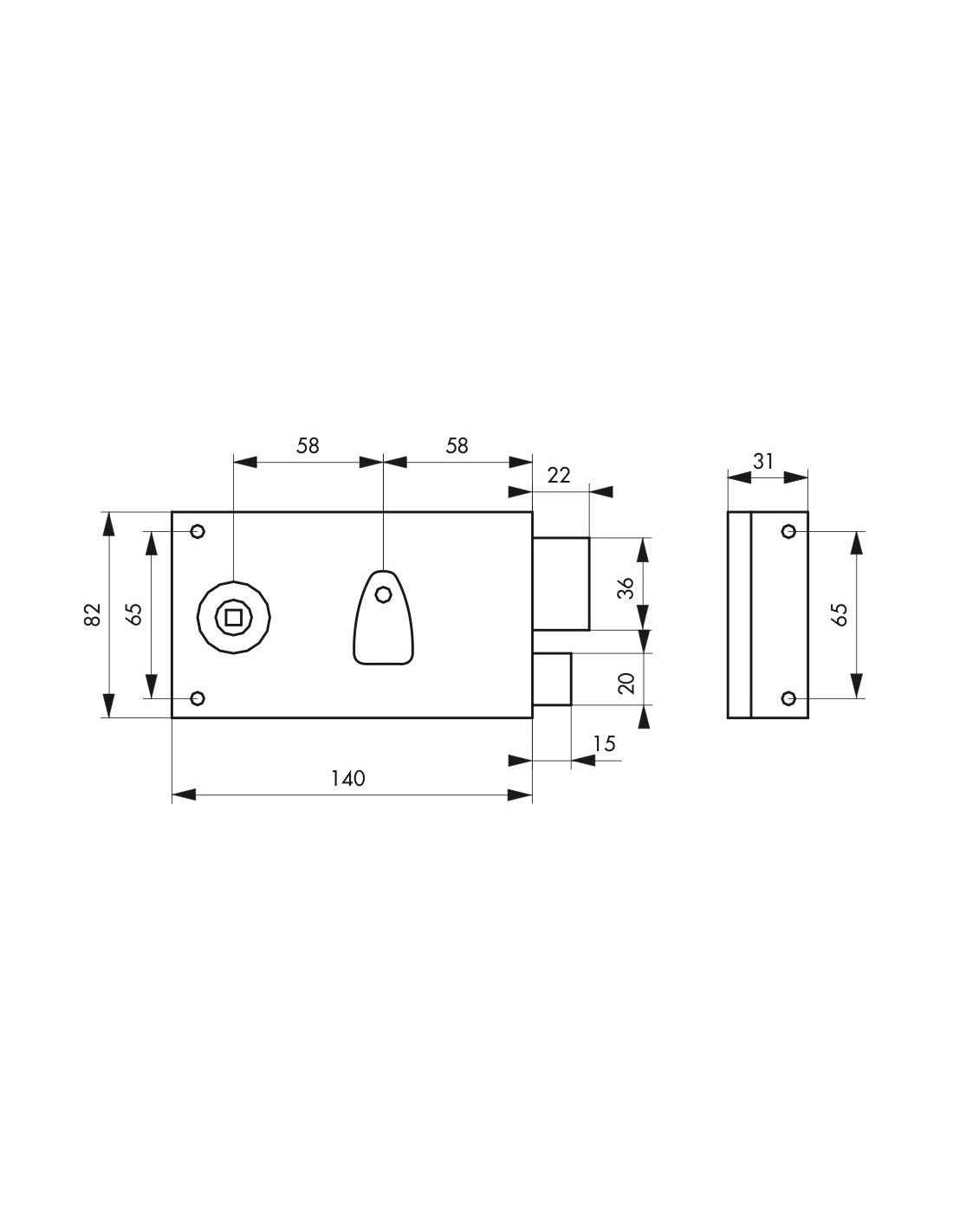 THIRARD - Serrure Horizontale en Applique à Clé à Fouillot pour Porte de Chambre - Droite - Axe 58 mm - 140 x 82 mm - Noir - 1 Clé - Mécanisme à 2 Tours