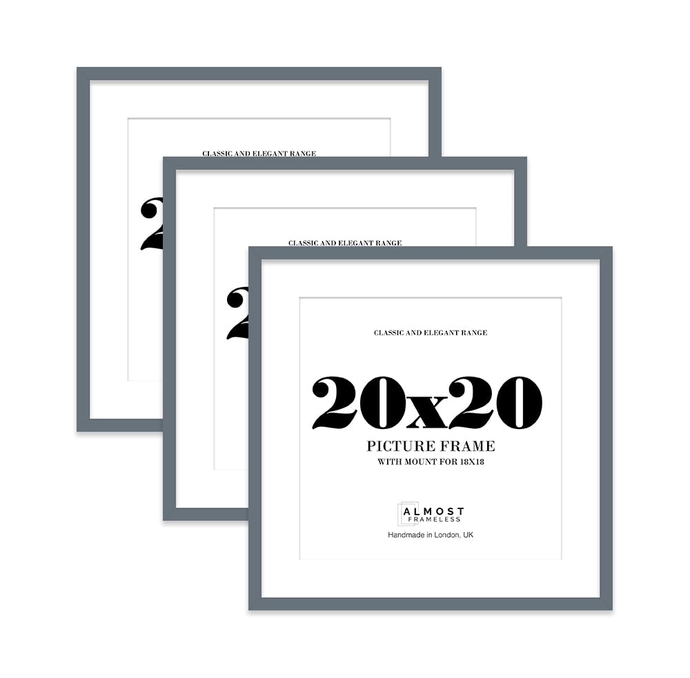 20x20 Grey Picture Frame with Mount for 18x18 Photos, Prints - Modern Square Wall Frame, Set of 3