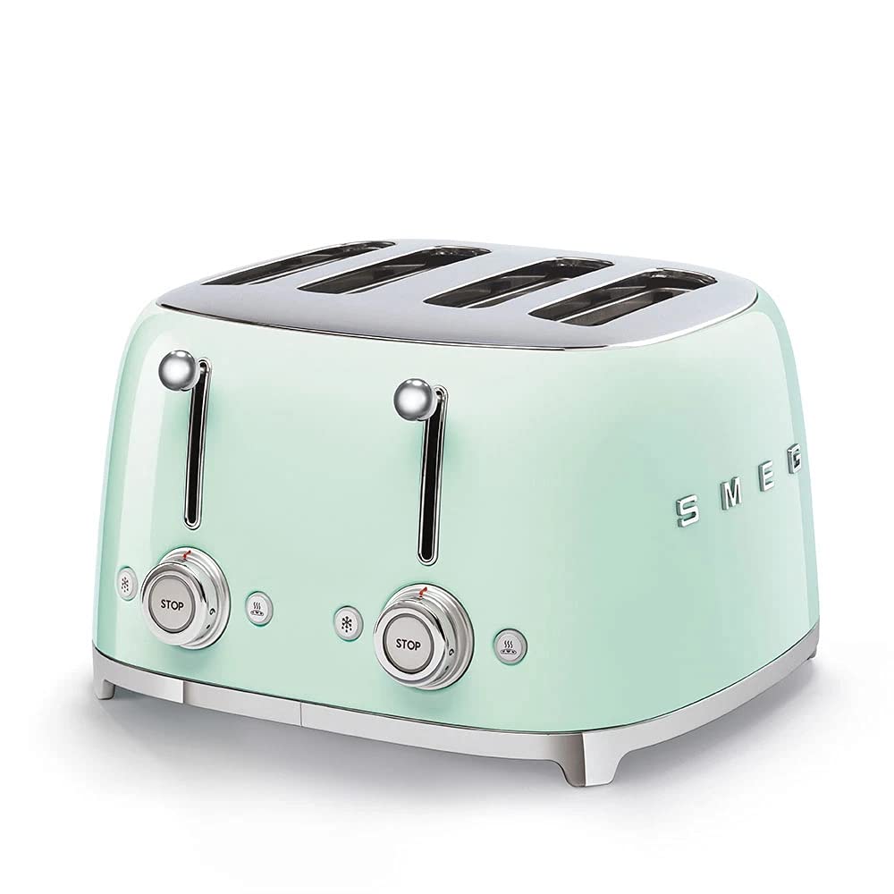 Smeg TSF03PGUK 4 Slice Toaster, Extra Wide Slots, 3 pre set programmes, Pastel Green