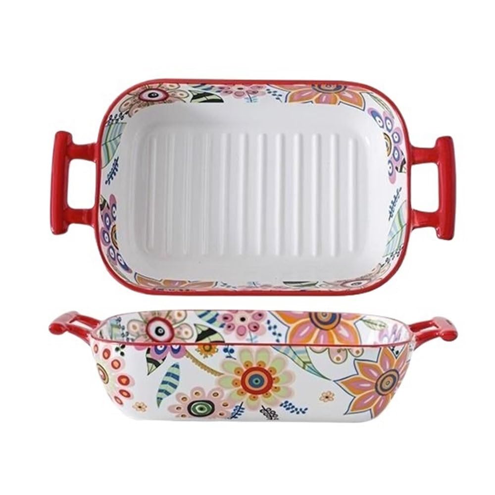 Utensilios para hornear Molde rectangular de cerámica con forma flor mariposa 850 ml doble asa for hornear carnes asadas Bandejas De Horno
