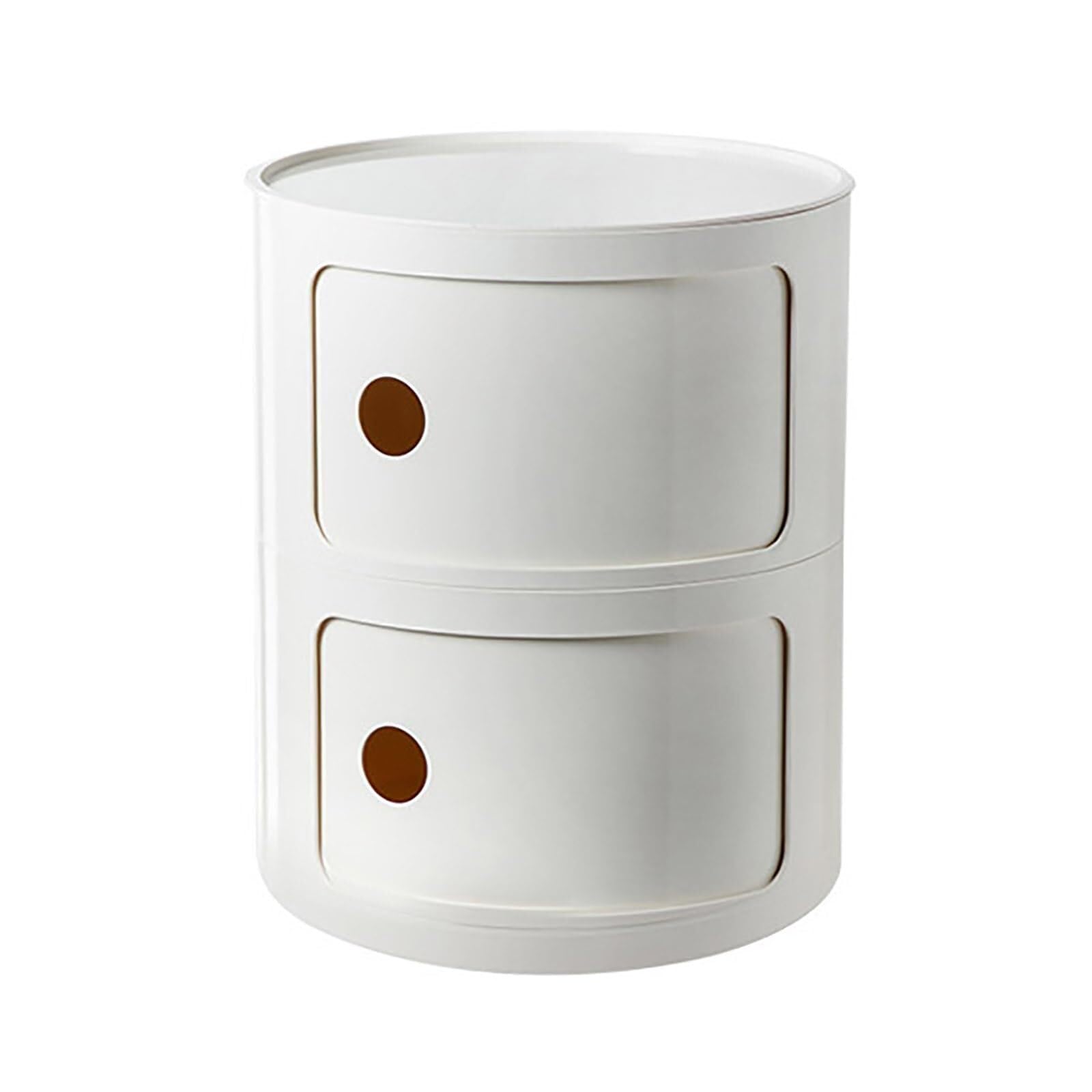 SXZenSpace Modern Round Nightstand with Storage for Bedroom, Living Room, or Bathroom, Beige Drawer Table Sliding Door and Plastic nizer Stylish (2-Tier)