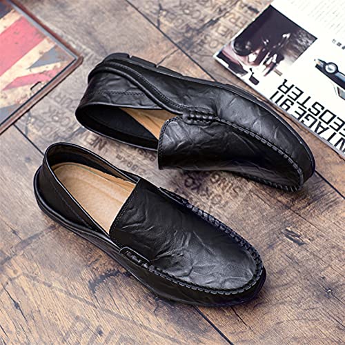 Mens Loafers Genuine Leather Round Toe Stitching Details Lightweight Comfortable Flexible Classic Slip-ons(Black,10 M US)2