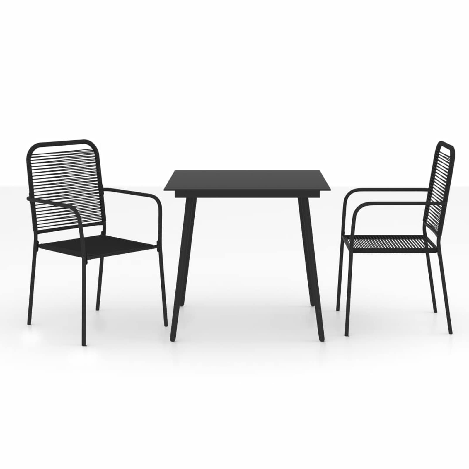 Set de Comedor de jardín 3 pzas Conjunto Mesa y sillas Jardin Muebles de Jardin Set Comedor de jardín Cuerda de algodón y Acero Negro