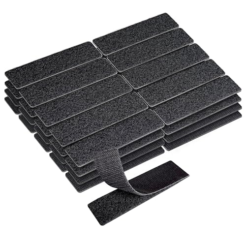 Image of KING MOUNTAIN 1x4 Inch Hook and Loop Strips, 20 Sets Nylon Self Adhesive Tape, Double Sided Strong Back Adhesive Tape and Dots for Office, Home and Crafting, Heavy Duty, Black