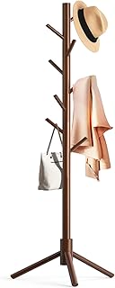 Wooden Coat Rack Stand, Freestanding Coat Rack with 8 Hooks, 3 Adjustable Size Coat Tree for Hats, Coats, Scarves bags, Coat Hanger Stand Used in Bedroom/Office/Entryway （Brown）