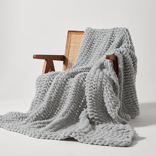 SLEEP ZONE Chunky Knit Throw Blanket for Couch, Throw Blankets for Bed - Hand Made Cozy Soft Large Rope Knot Heavy Blankets Home Decor (Grey, 40x50in)