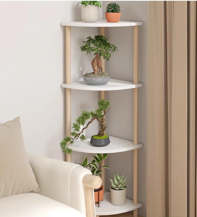 Amazon｜コーナーラック コーナー 棚 4段コーナーシェルフ木製コーナー