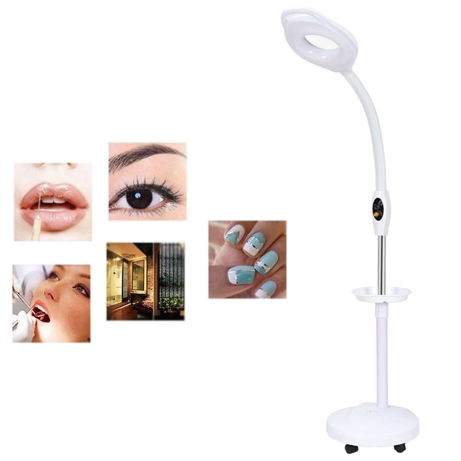 Winter 16X Lampada di Bellezza con ingrandimento LED Lampada da Terra Rotante con Braccio Girevole Regolabile per la Cura della Pelle di Bellezza Manicure per Unghie Salone per Tatuaggi Protezione
