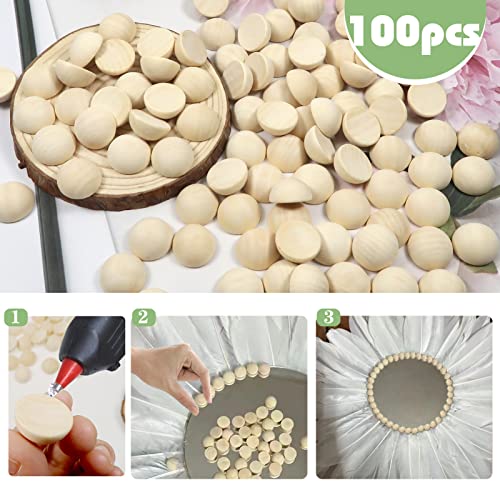 TOAOB 100pcs Half Wooden Beads Natural Unfinished Wooden Half Craft Balls 20mm Split Round Hemisphere Wood Ball for Painting DIY Jewellery Making Art Crafts Assortments - Image 3