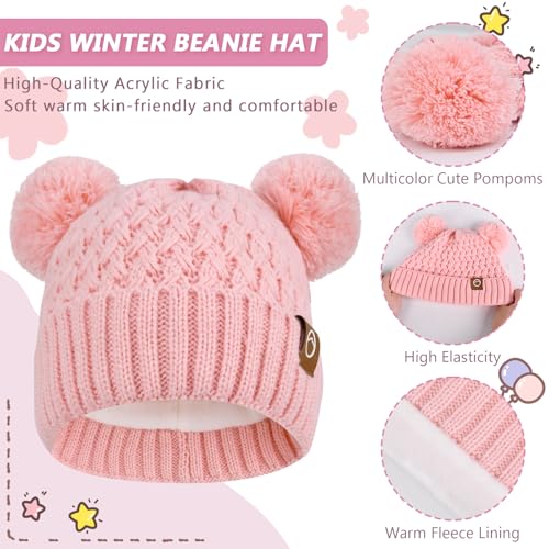 Image of Kids Winter Hat Gloves Scarf Set,Toddler Girls Winter Hat Kids Beanie with Pom Neck Warmer Gaiter Mittens Fleece Lined Set