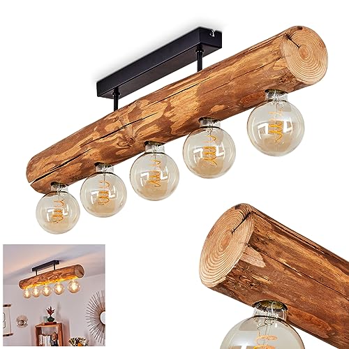 Deckenleuchte Canedo, moderne Deckenlampe aus Metall/Holz in Natur/Schwarz...