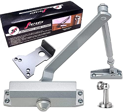 Floradis Cierrapuertas automático ajustable para puertas residenciales y comerciales, ligeras y medianas. Cierre automático hidráulico con mecanismo de apertura y placa paralela. Tope magnético para