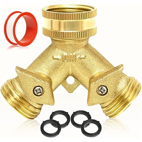 Garden Hose Splitter 2 Way - Heavy Duty Solid Brass Hose Y Splitter，Hose Faucet Splitter,3/4" Brass Hose Adapter Connectors Shut Off Valve, Hose Spigot Adapter 2 Valves, Plus 4 Extra Rubber Washers. Cover