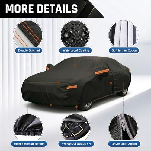 Image of 6 Layer Heavy Duty Car Cover Waterproof All Weather Protection with Cotton Liner, Universal Fit Nissan Versa, Hyundai Accent, Honda City Insight, Ford Escort Fiesta Sedan, Chevy Sonic Volt