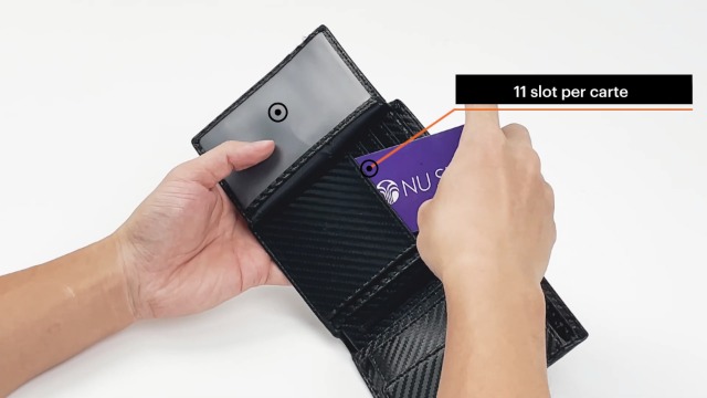 Portafoglio Uomo Verticale Con Protezione RFID - Elegante, Compatto - In Ecopelle Carbonio E Grigio - Foto 7