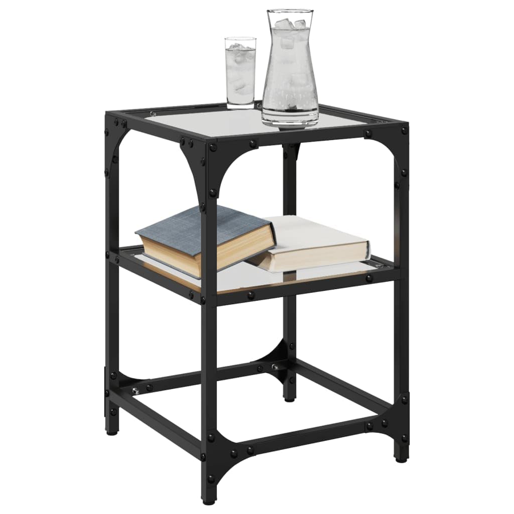 Mesa de centro con placa de cristal, transparente, 30 x 30 x 45 cm, marco de acero, mesa de salón para aperitivos, bebidas, decoración, juego de mesa auxiliar