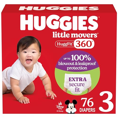 Image of Huggies Size 3 Baby Diapers, Little Movers HuggFit 360° Baby Diapers with 360° Waistband, Size 3 (16-28 lbs), 76 Count, Packaging May Vary
