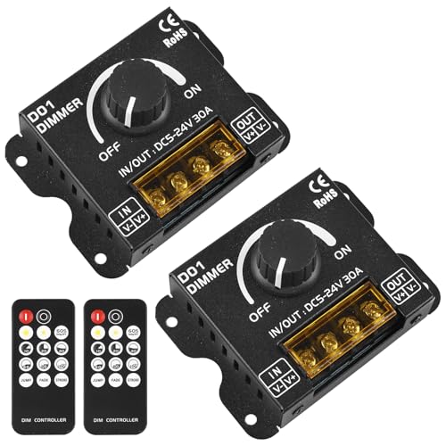 2 dimmer LED DC 12 V 24 V per strisce LED, 30 A dimmer PWM LED dimmer con telecomando, pulsante dimmer per regolare la luminosità, regolatore di luminosità per striscia luminosa