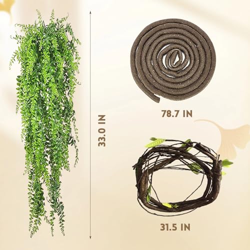 Image of 5 PCS Gecko Tank Accessories,Gecko Coconut Hide with Ladder Reptile Terrarium Plants Hammock Climbing Flexible Jungle Vine Tank Decor for Crested Gecko,Baby Bearded Dragon,Chameleon,Snake