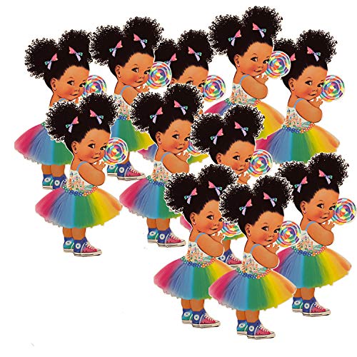 Lollipop Girl 6 pcs Cutouts African American Baby Shower Birthday Decoration (9 inches)