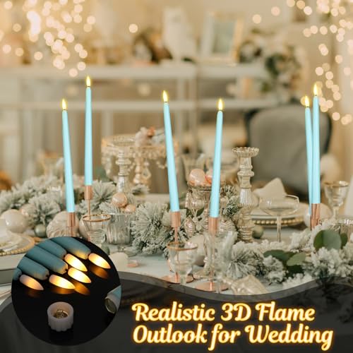 Image of Handepo 48 Pack Flameless Taper Candles Realistic with Flickering Candlelights Plastic 11 Inch Last Long Battery Operated Window Candlestick for Halloween Christmas(Teal)