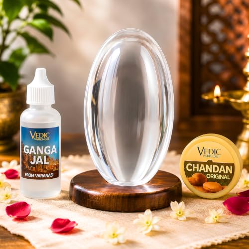 Image of Certified Original Sphatik Lingam (30-40g) | AAA Grade Clear Quartz Crystal Spatika Shivling with Ganga Jal | Crystal Shivling for Sawan, Shravan, Rudrabhishek, Puja, Home Temple & Meditation