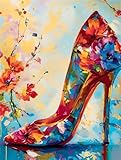 5D Flores de tacones altos Diamond Painting Kit Complet, Kit de Pintura de Diamantes Kits Adultos, Pintura Diamante Kit Bordado Cristal Diamante Art, para Navidad Decoración de Pared 20x30cm P-7827