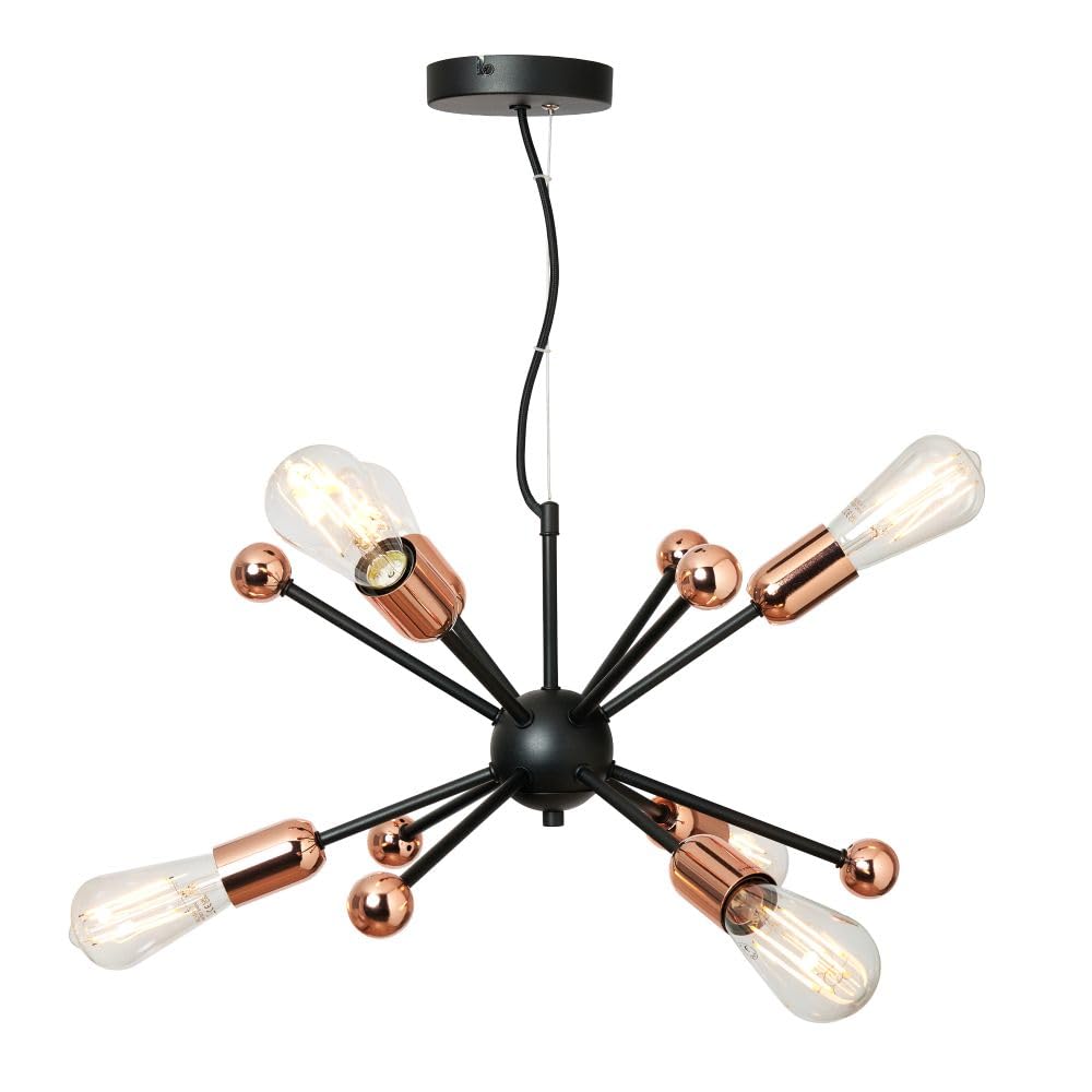 LITECRAFT Marcel Ceiling Pendant Industrial Styled 6 Light - Polished Copper Matte Black