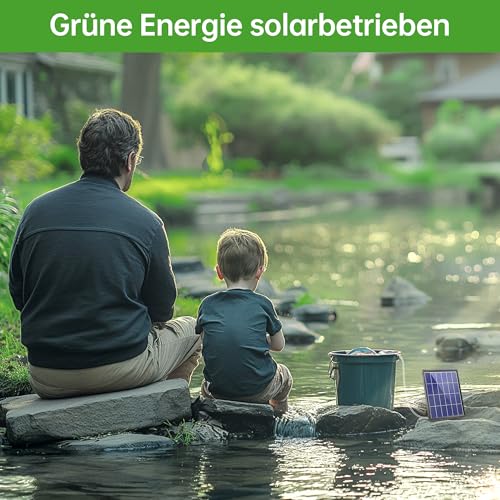 Biling Teichbelüfter Sauerstoffpumpe für Teich Solar, 2,5W Solar Teichbelüfter Sauerstoffpumpe Air Aquarium mit Akk, Sauerstoff Teich Belüftungspumpe 3 Modi 2 Luftsteine für Gartenteich, Angeln
