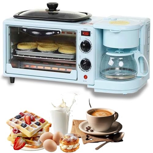 3-In-1 Breakfast Station Electric Multifunctional Breakfast Machine,for Apartments Kitchenettes Independent Control pink,with 1.2L Cooking Pot 9L Large Capacity Baking Area and Coffee maker