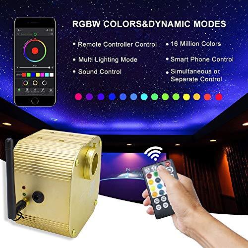 Amki 16W Bluetooth Twinkle Fiber Optic Star Ceiling Lights Lamp Kit, Led Rgbw Engine Driver App/Remote Control (430Pcs(0.03In+0.04In+0.06In)9.8Ft) #TOP3