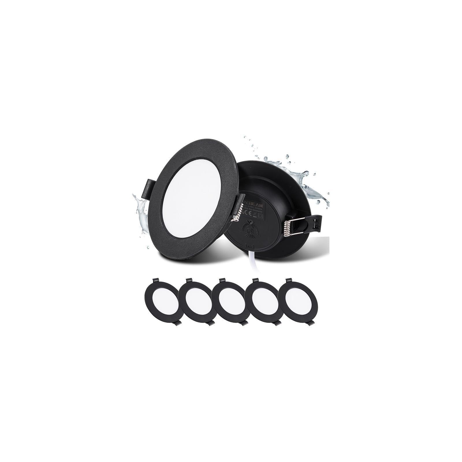Grebeam LED Spots Schwarz, 5W Deckenspots Schwarz 450LM,Rund Ø75-90mm LED Einbaustrahler 230V, Einbautiefe 25mm, Spots Deckenleuchte 4000K Neutralweiß für Badezimmer Schlafzimmer, 5er set