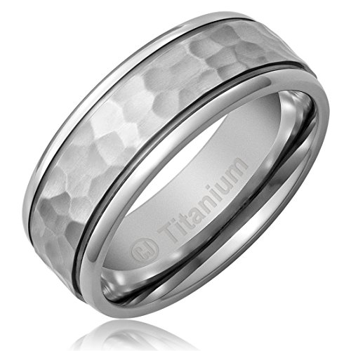 8MM Titanium Promise Engagement Rings for Men | Wedding Bands for Him | Hammered Finish [Size 11]