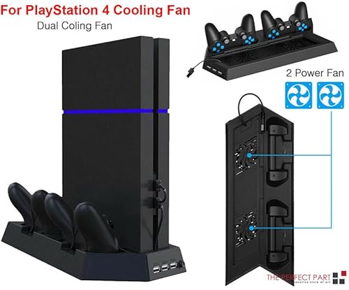 The Perfect Part BB74_PS4_DOCK_FAN Perfect Part Ps4 Cooling Station - Ps4 Cooling Fan With Controller Charging Docks & 3 Usb Hub Ports, Ps4 Vertical Stand With Dual Controller Charge Station, For Sony Playstation Charging Station thumb #3